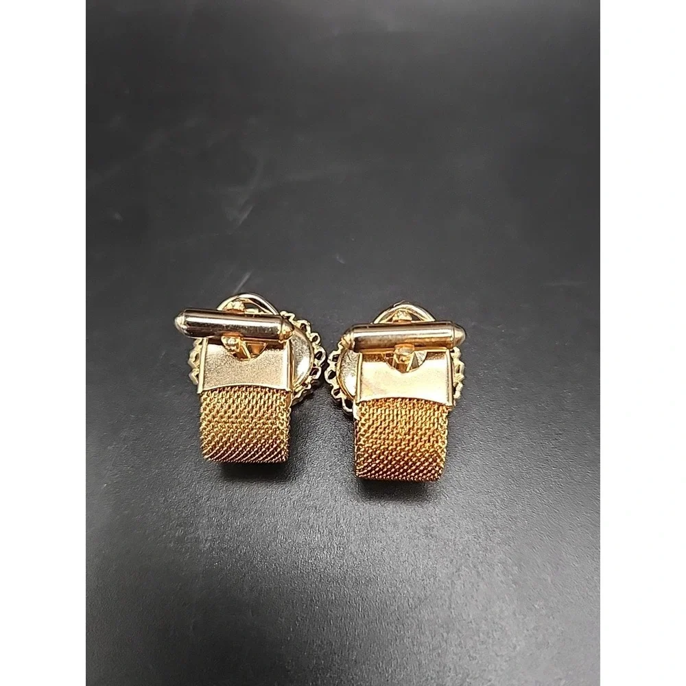 Vintage Oval Gemstone Goldstone Mesh Ornate Gold‎ Plated Wrap Around Cuff Links